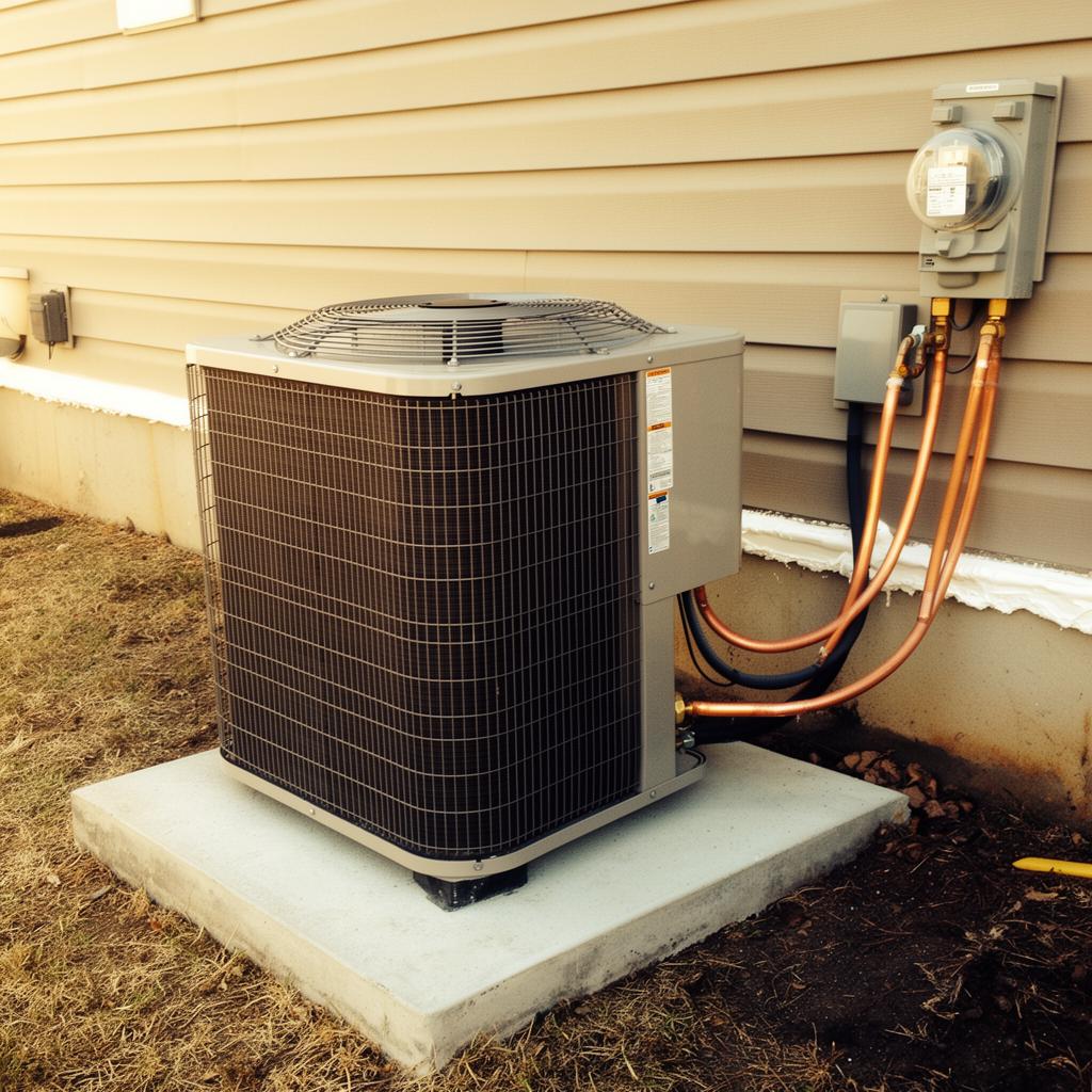 New AC condenser unit installed outside a Pueblo CO home